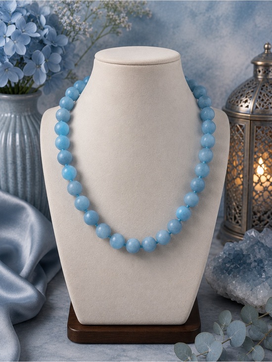 Aprilsplace Jewelry - Matte Aqua 12mm Gemstone 18 inch necklace hand knotted Aprilsplace